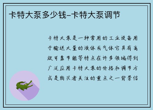卡特大泵多少钱-卡特大泵调节